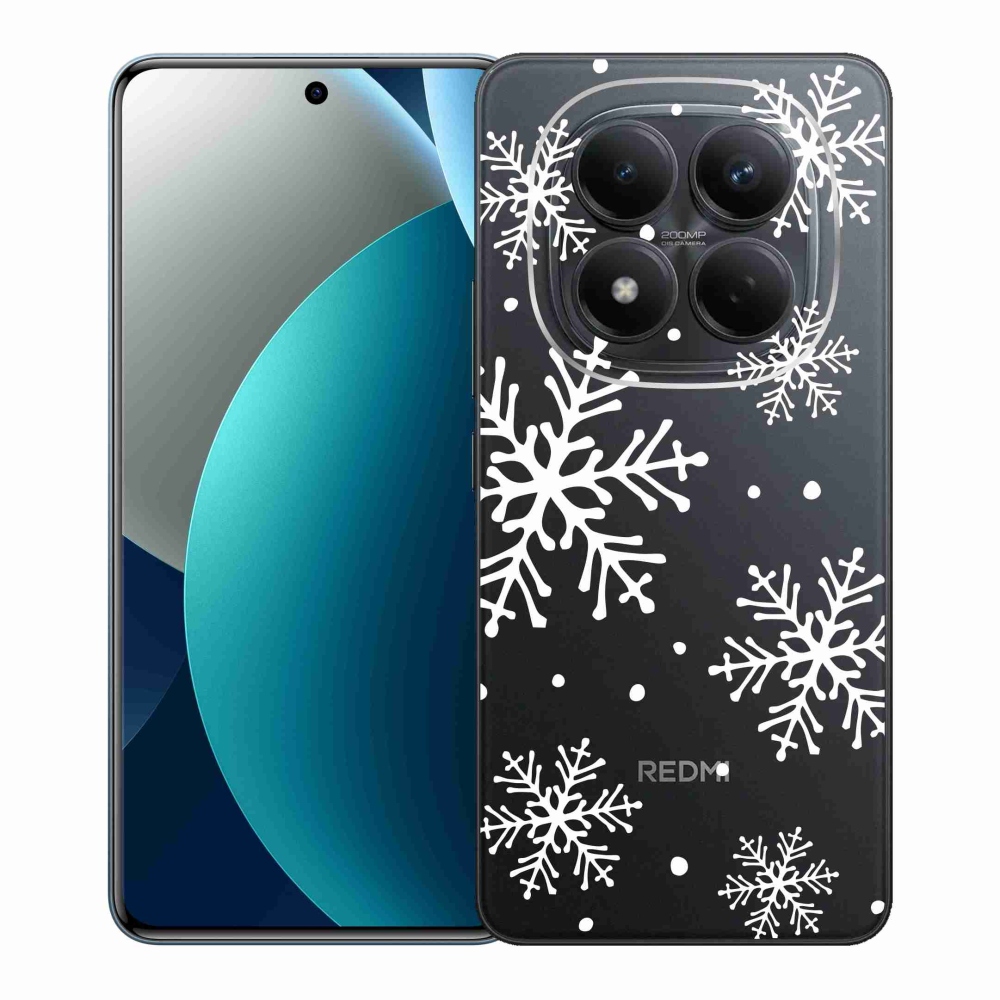 Gelový kryt mmCase na Xiaomi Redmi Note 15 Pro - bílé vločky na průhledném pozadí