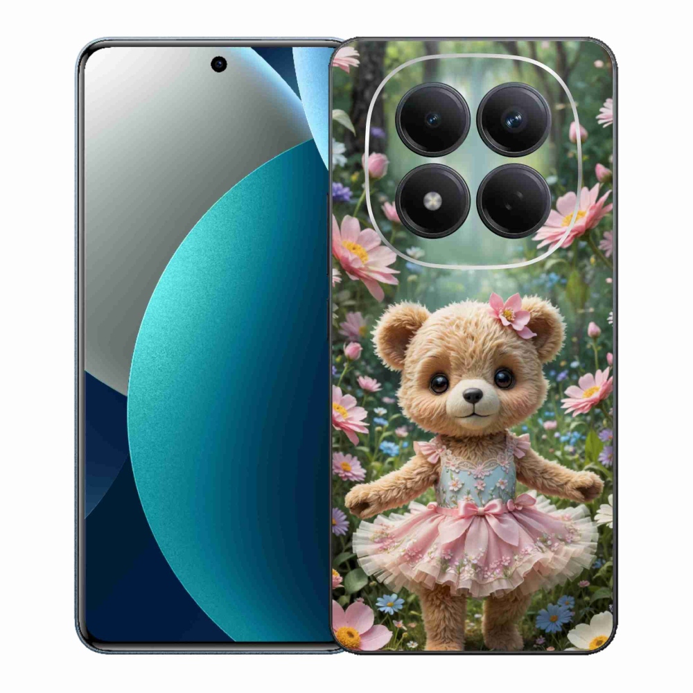 Gelový kryt mmCase na Xiaomi Redmi Note 15 Pro - roztomilý medvídek v květinách