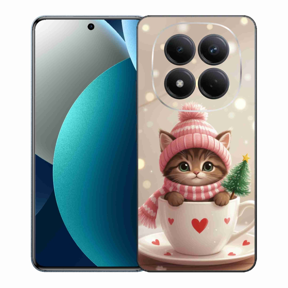 Gelový kryt mmCase na Xiaomi Redmi Note 15 Pro - vánoční kotě v hrnku