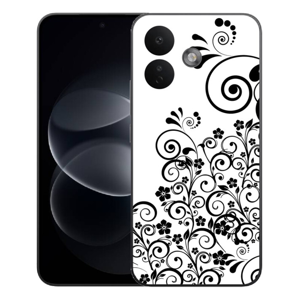 Gelový kryt mmCase na Xiaomi Redmi Note 17 Pro 5G - černobílé květinové vzory