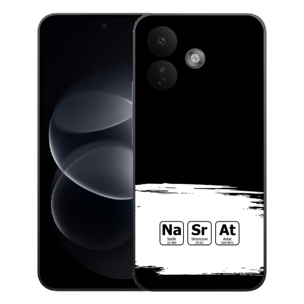 Gelový kryt mmCase na Xiaomi Redmi Note 17 Pro 5G - chemické prvky bíločerné pozadí