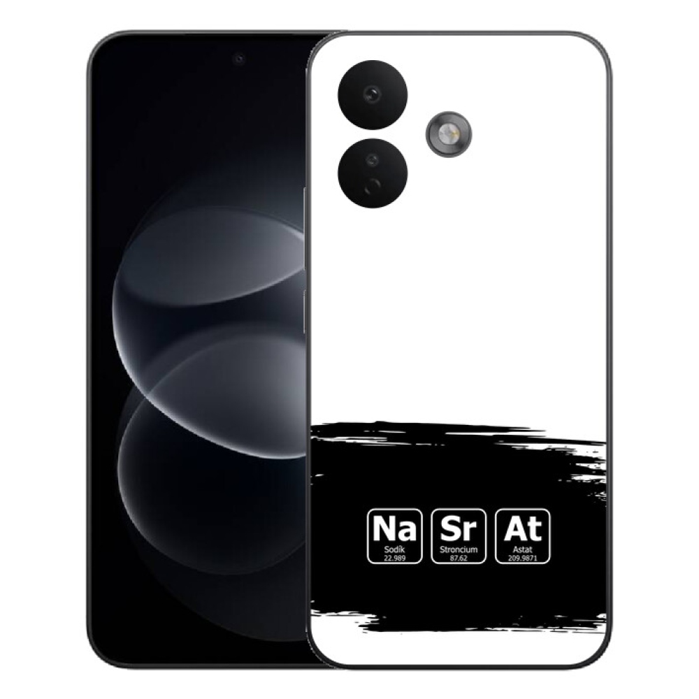 Gelový kryt mmCase na Xiaomi Redmi Note 17 Pro 5G - chemické prvky černobílé pozadí