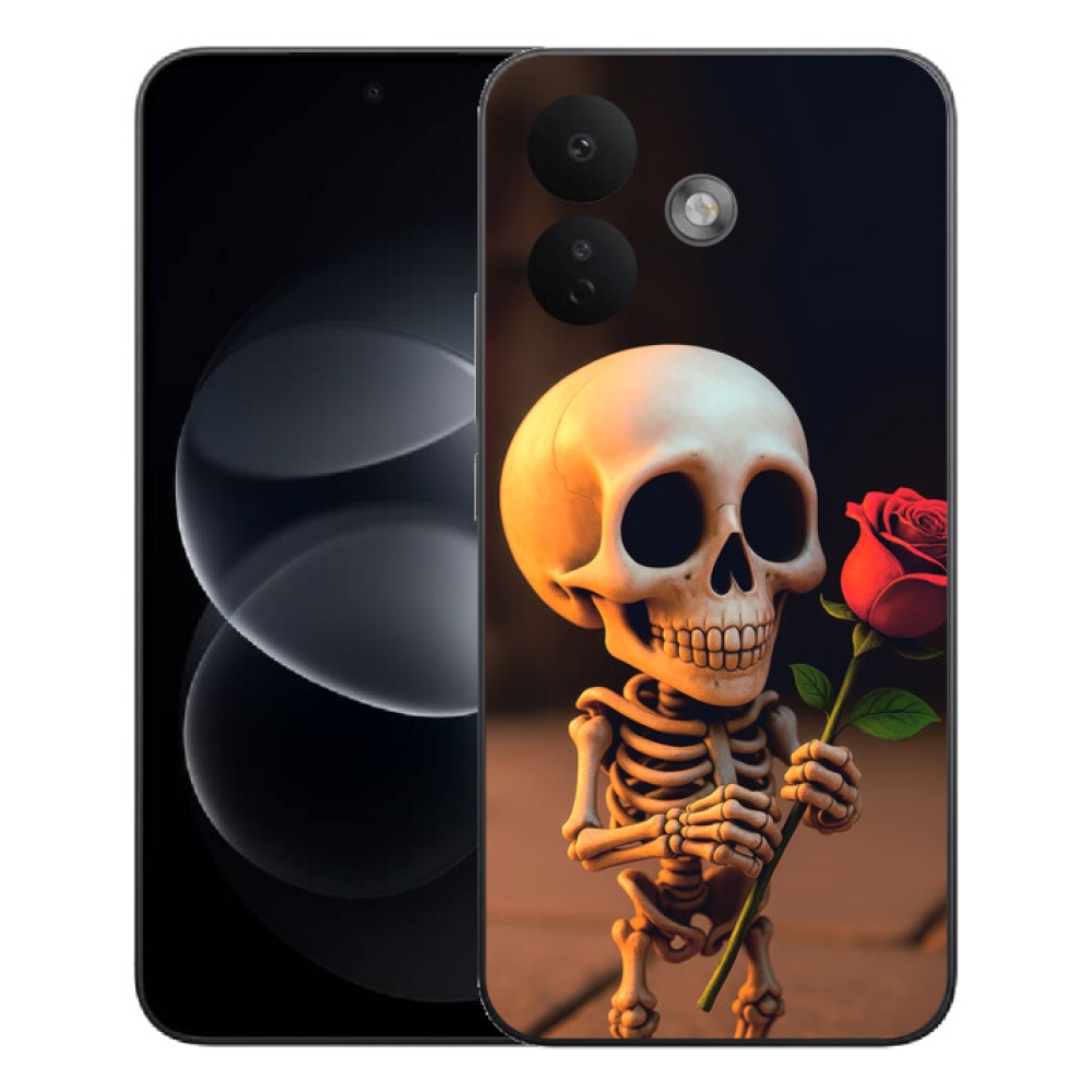 Gelový kryt mmCase na Xiaomi Redmi Note 17 Pro 5G - kostlivec s růží