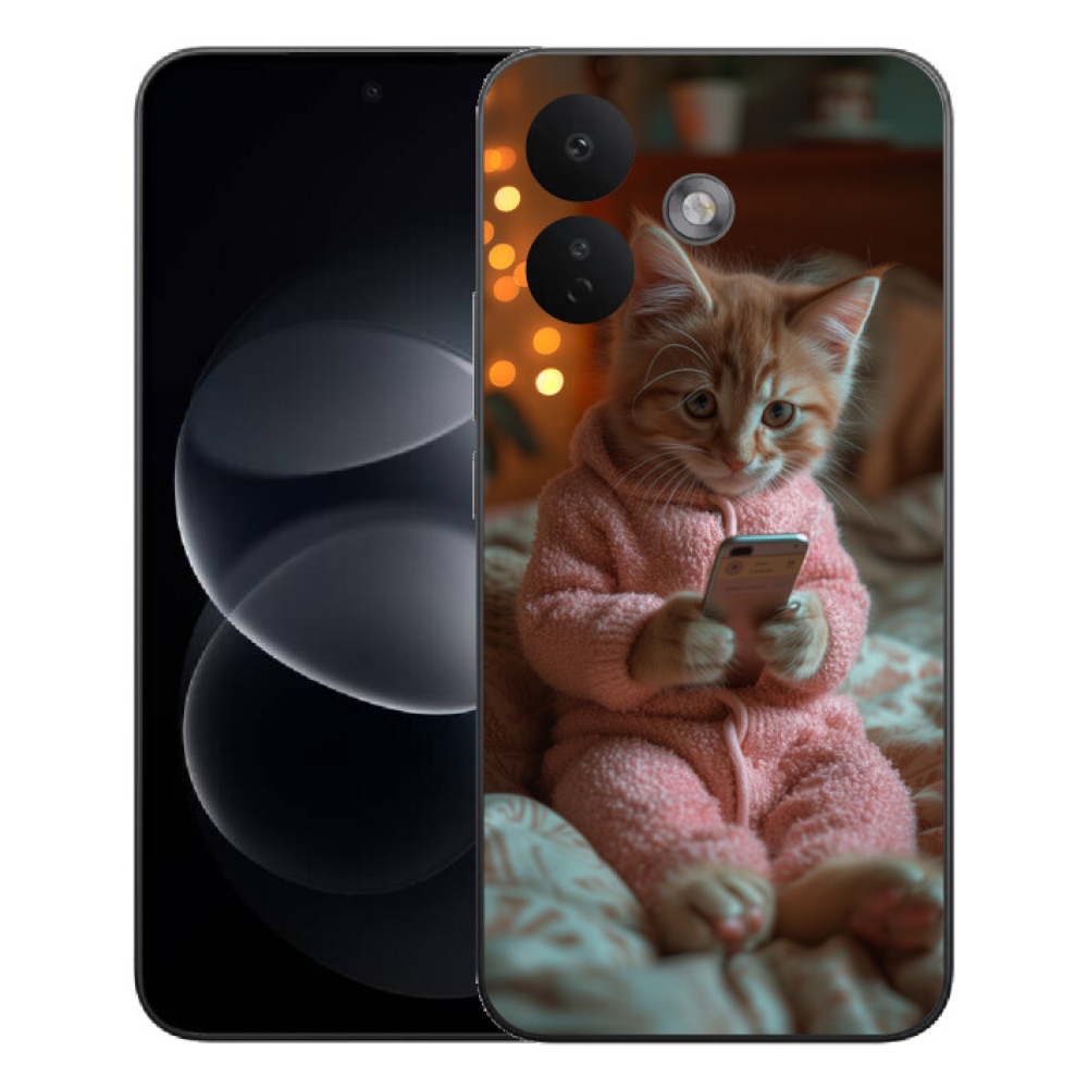 Gelový kryt mmCase na Xiaomi Redmi Note 17 Pro 5G - kotě s mobilem