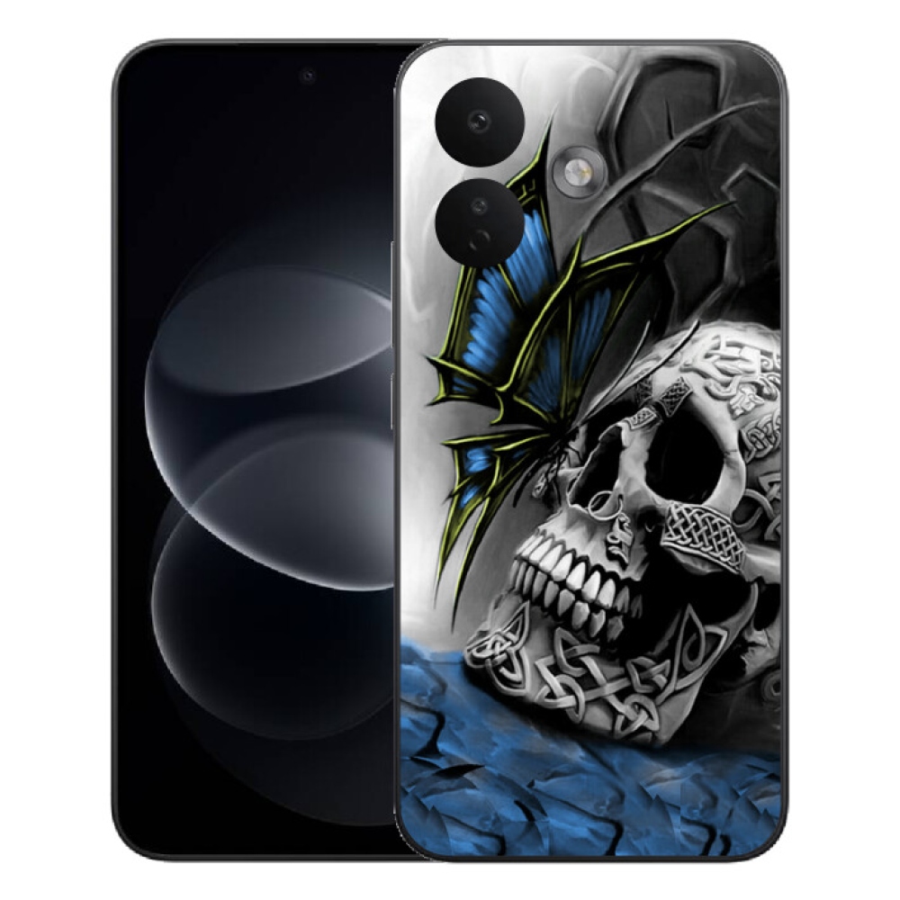 Gelový kryt mmCase na Xiaomi Redmi Note 17 Pro 5G - motýl a lebka