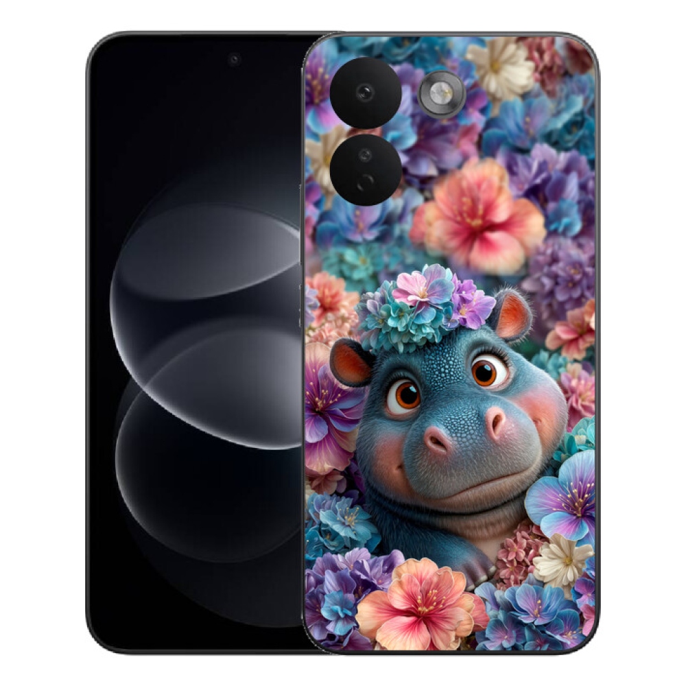 Gelový kryt mmCase na Xiaomi Redmi Note 17 Pro Max 5G - hrošík v květinách