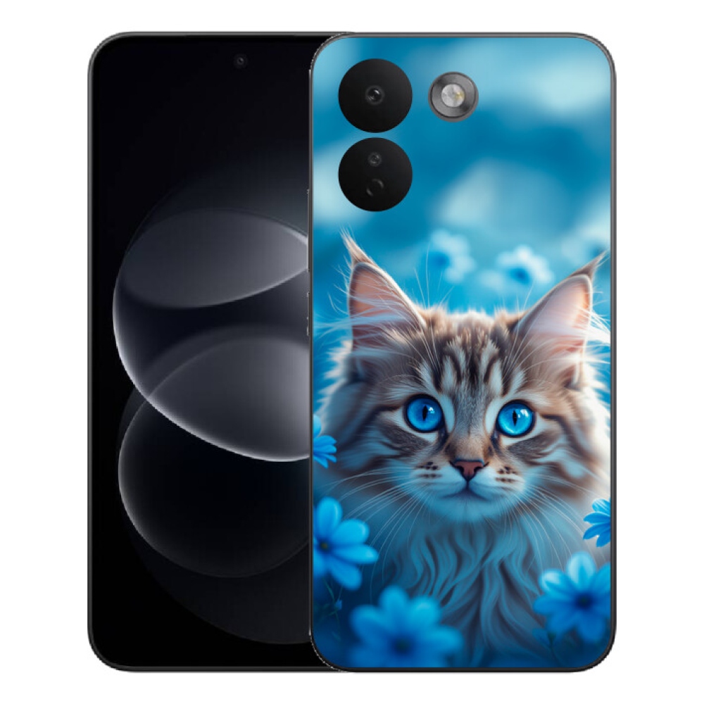 Gelový kryt mmCase na Xiaomi Redmi Note 17 Pro Max 5G - koťátko v modrých květech