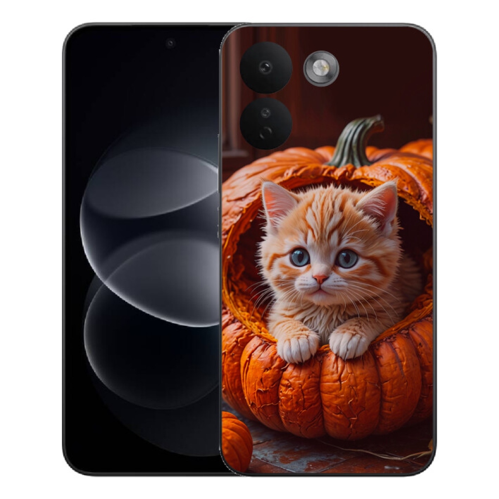 Gelový kryt mmCase na Xiaomi Redmi Note 17 Pro Max 5G - kotě a dýně 2