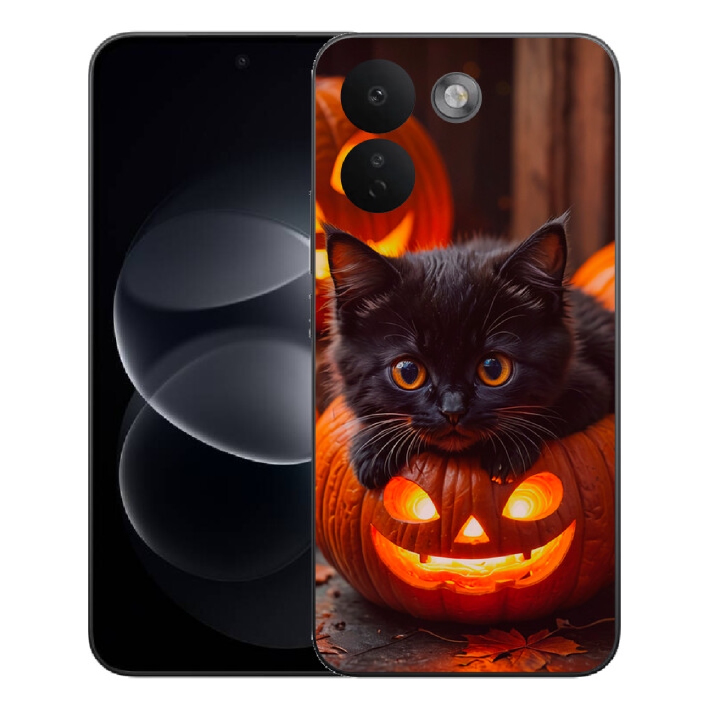 Gelový kryt mmCase na Xiaomi Redmi Note 17 Pro Max 5G - kotě a dýně