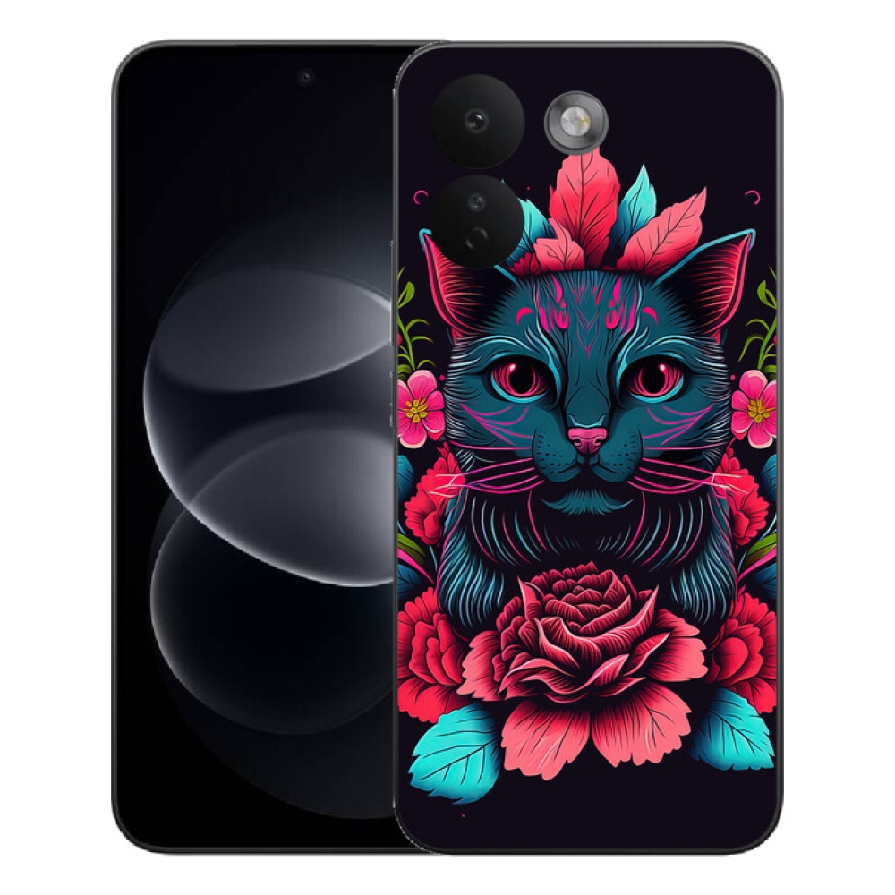 Gelový kryt mmCase na Xiaomi Redmi Note 17 Pro Max 5G - květiny a kočka