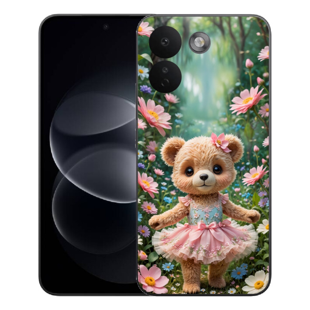 Gelový kryt mmCase na Xiaomi Redmi Note 17 Pro Max 5G - roztomilý medvídek v květinách