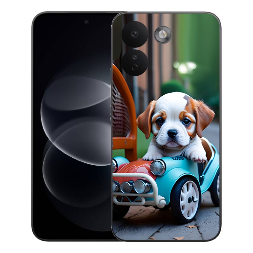 Gelový kryt mmCase na Xiaomi Redmi Note 17 Pro Max 5G - štěně v retro autě