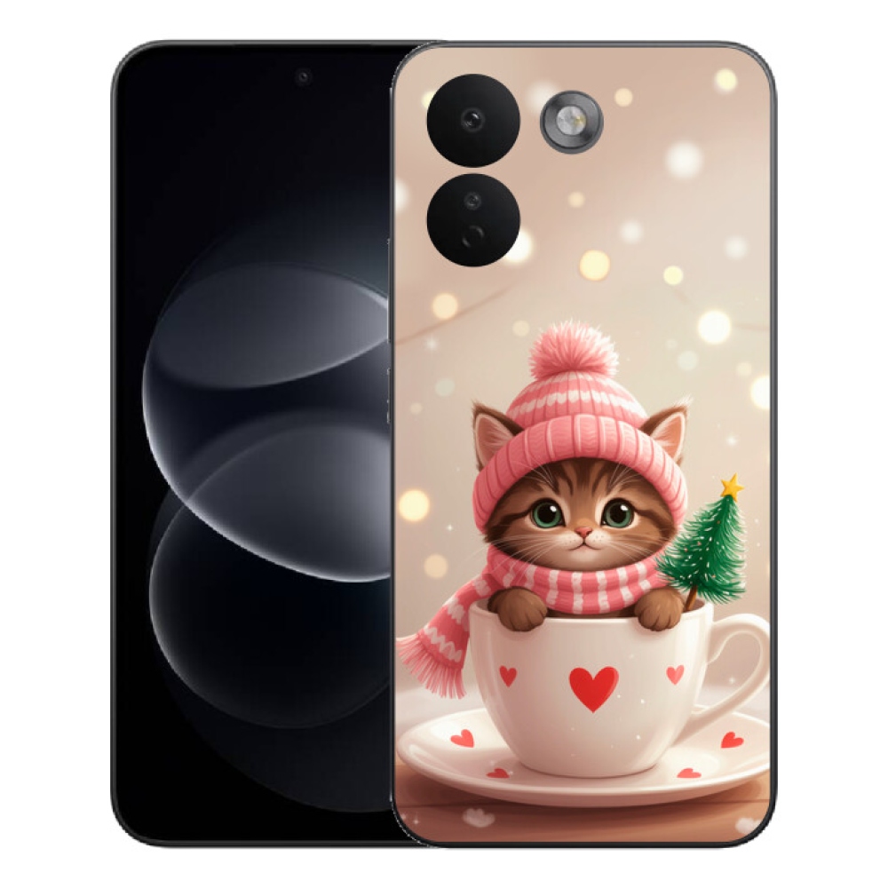 Gelový kryt mmCase na Xiaomi Redmi Note 17 Pro Max 5G - vánoční kotě v hrnku