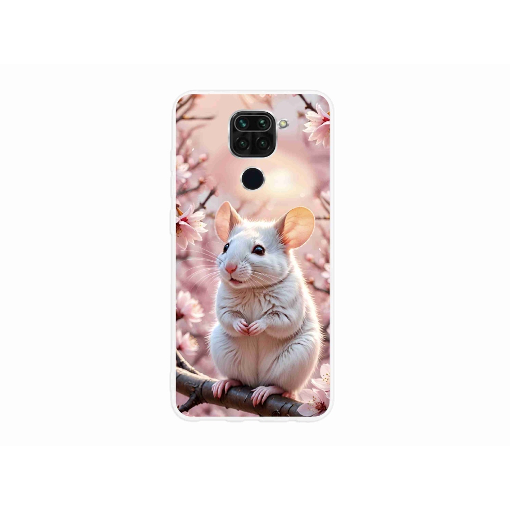 Gelový kryt mmCase na Xiaomi Redmi Note 9 - bílá myš na větvi
