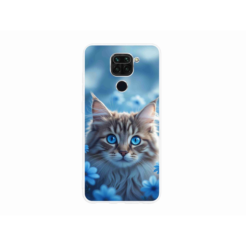 Gelový kryt mmCase na Xiaomi Redmi Note 9 - koťátko v modrých květech