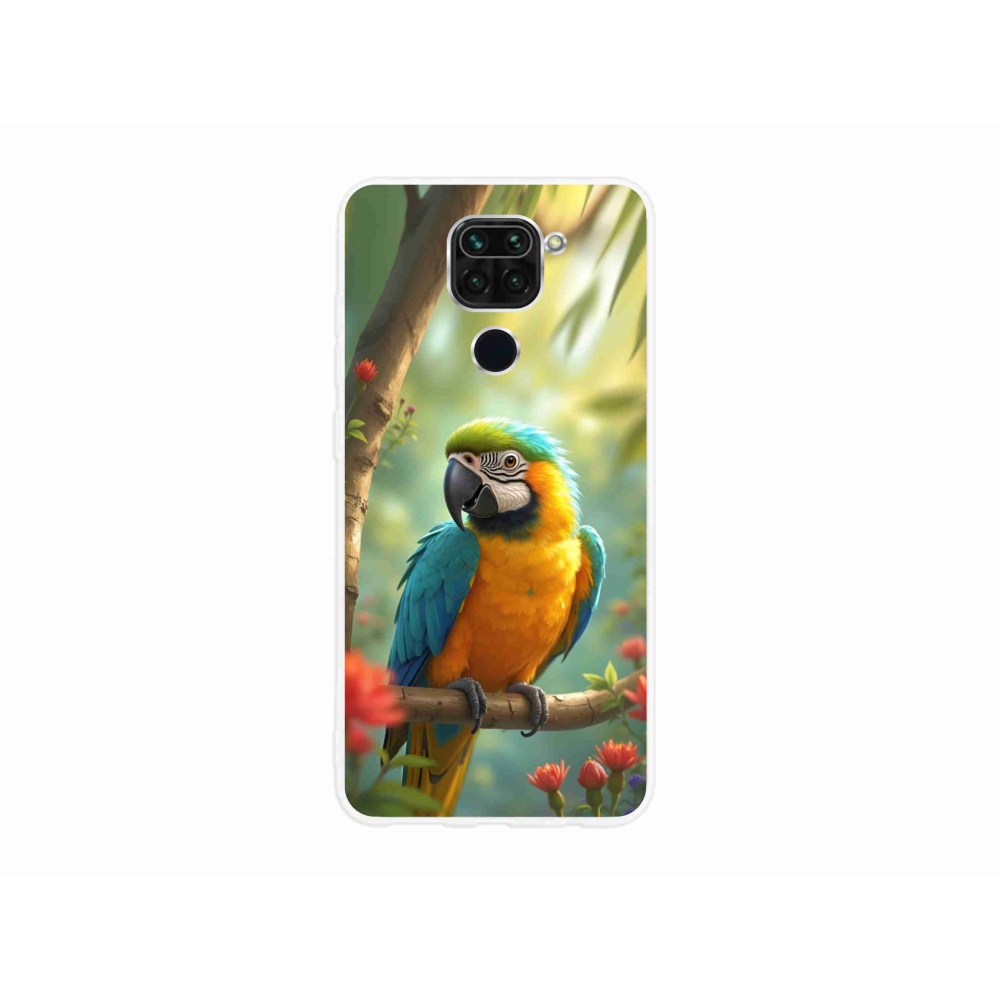 Gelový kryt mmCase na Xiaomi Redmi Note 9 - papoušek ara modrožlutá