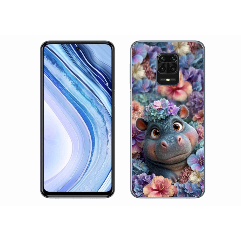 Gelový kryt mmCase na Xiaomi Redmi Note 9 Pro - hrošík v květinách