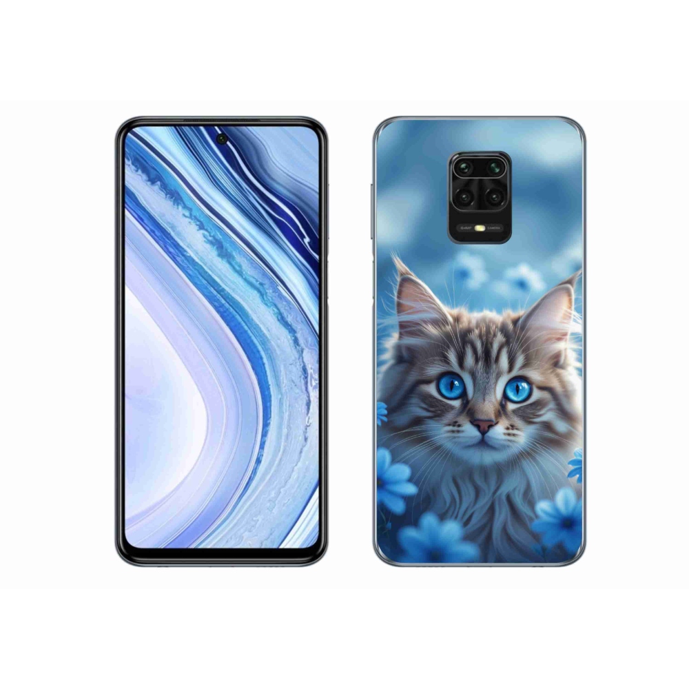 Gelový kryt mmCase na Xiaomi Redmi Note 9 Pro - koťátko v modrých květech