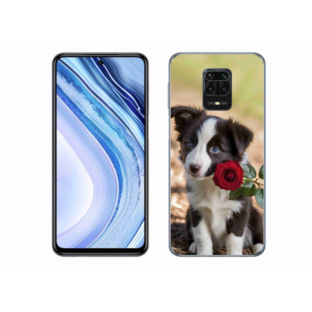 Gelový kryt mmCase na Xiaomi Redmi Note 9 Pro - roztomilá border kolie s růží