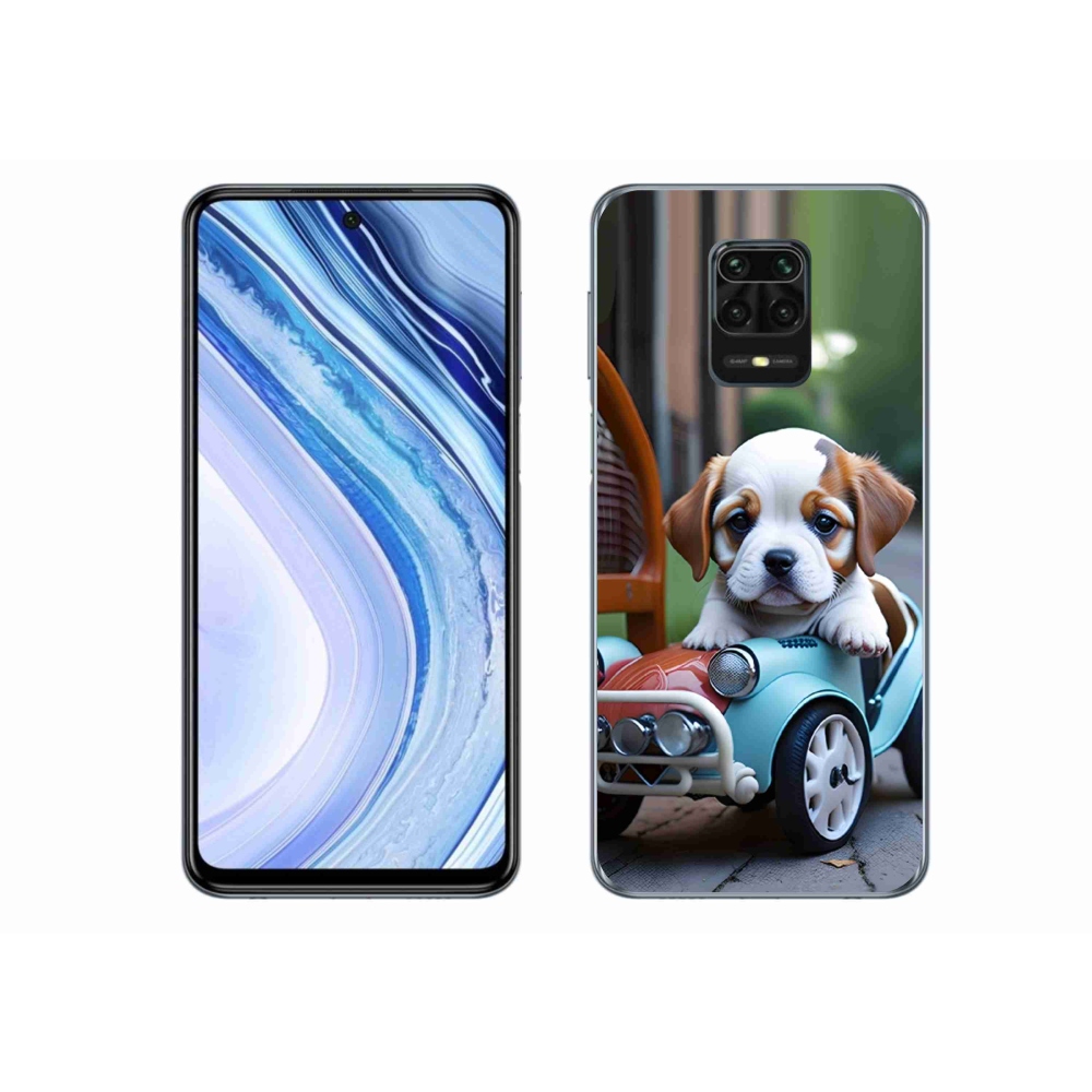 Gelový kryt mmCase na Xiaomi Redmi Note 9 Pro - štěně v retro autě