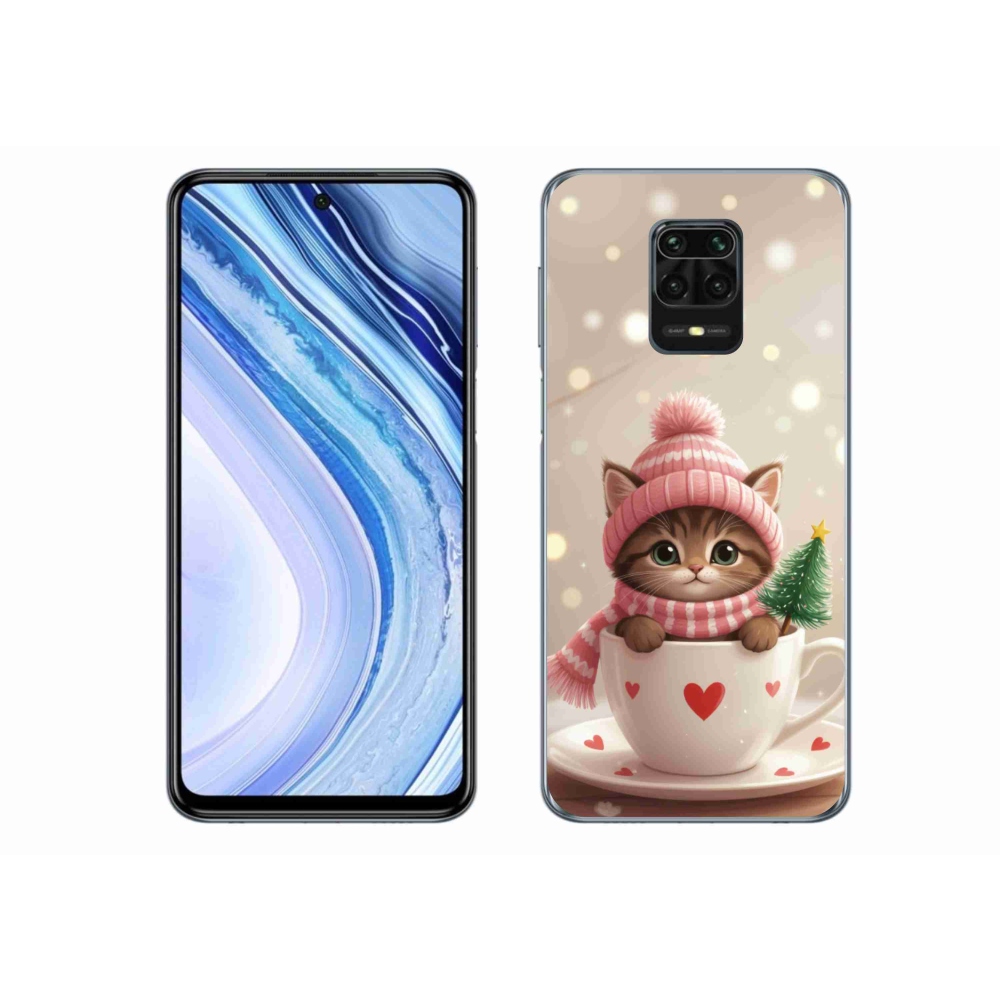 Gelový kryt mmCase na Xiaomi Redmi Note 9 Pro - vánoční kotě v hrnku