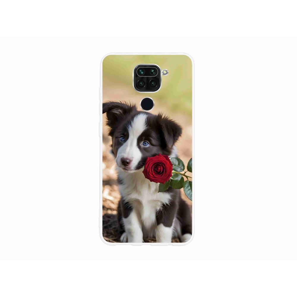 Gelový kryt mmCase na Xiaomi Redmi Note 9 - roztomilá border kolie s růží