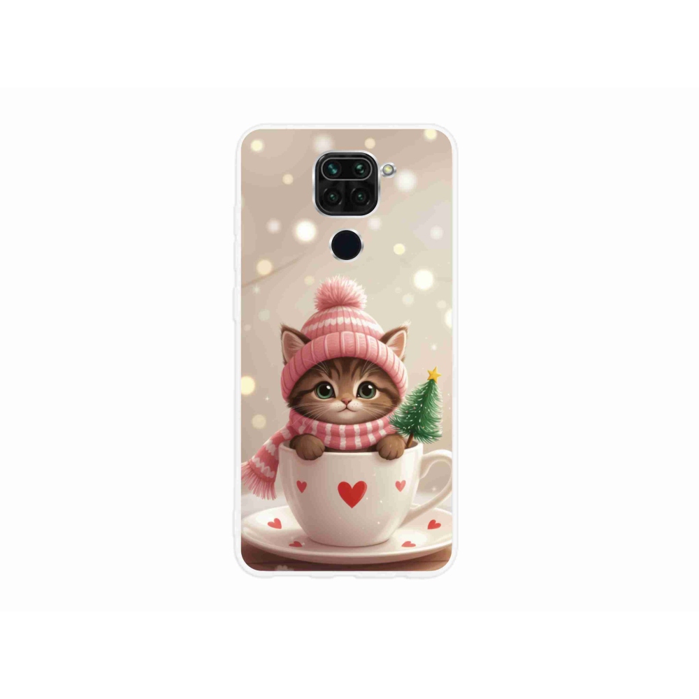 Gelový kryt mmCase na Xiaomi Redmi Note 9 - vánoční kotě v hrnku