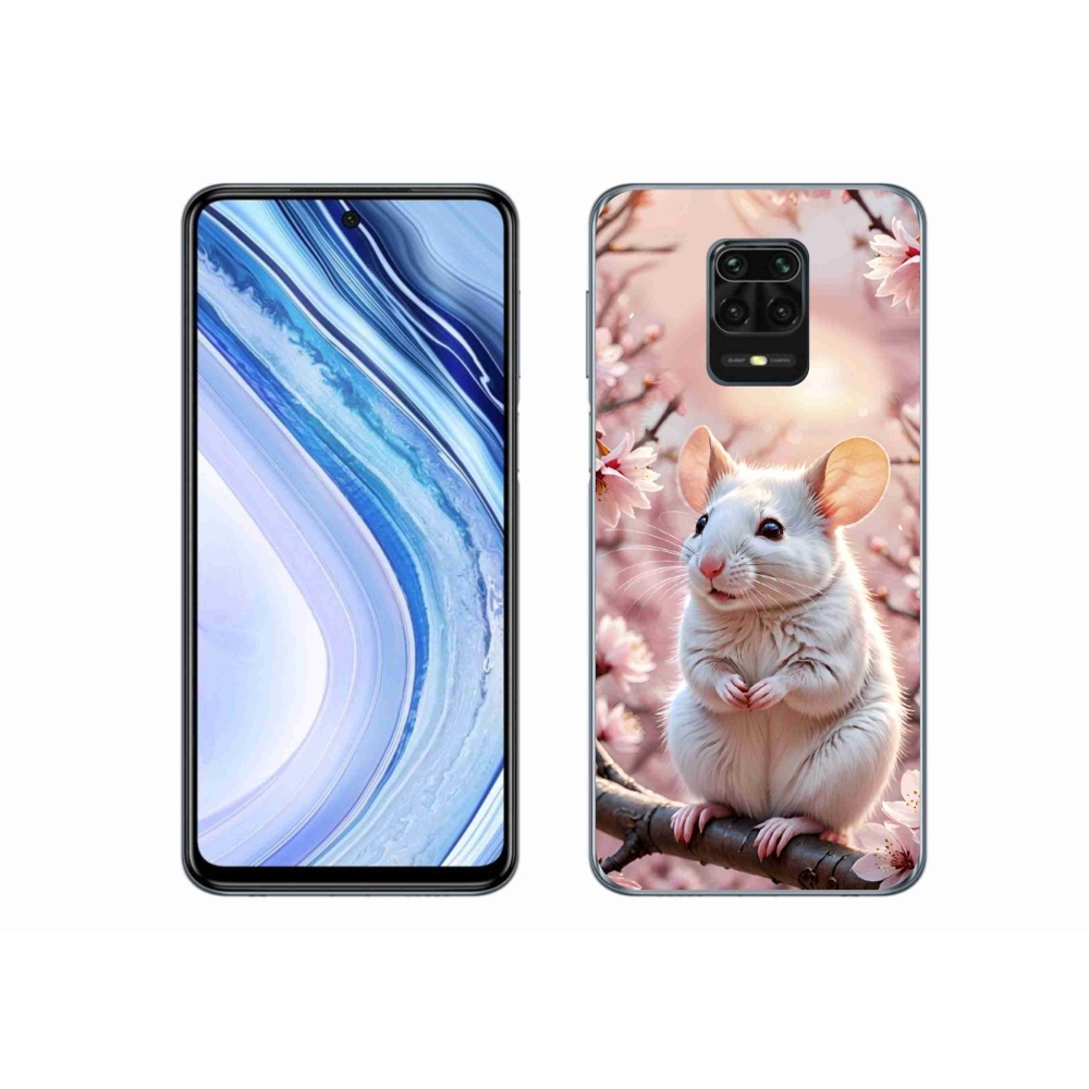 Gelový kryt mmCase na Xiaomi Redmi Note 9S - bílá myš na větvi