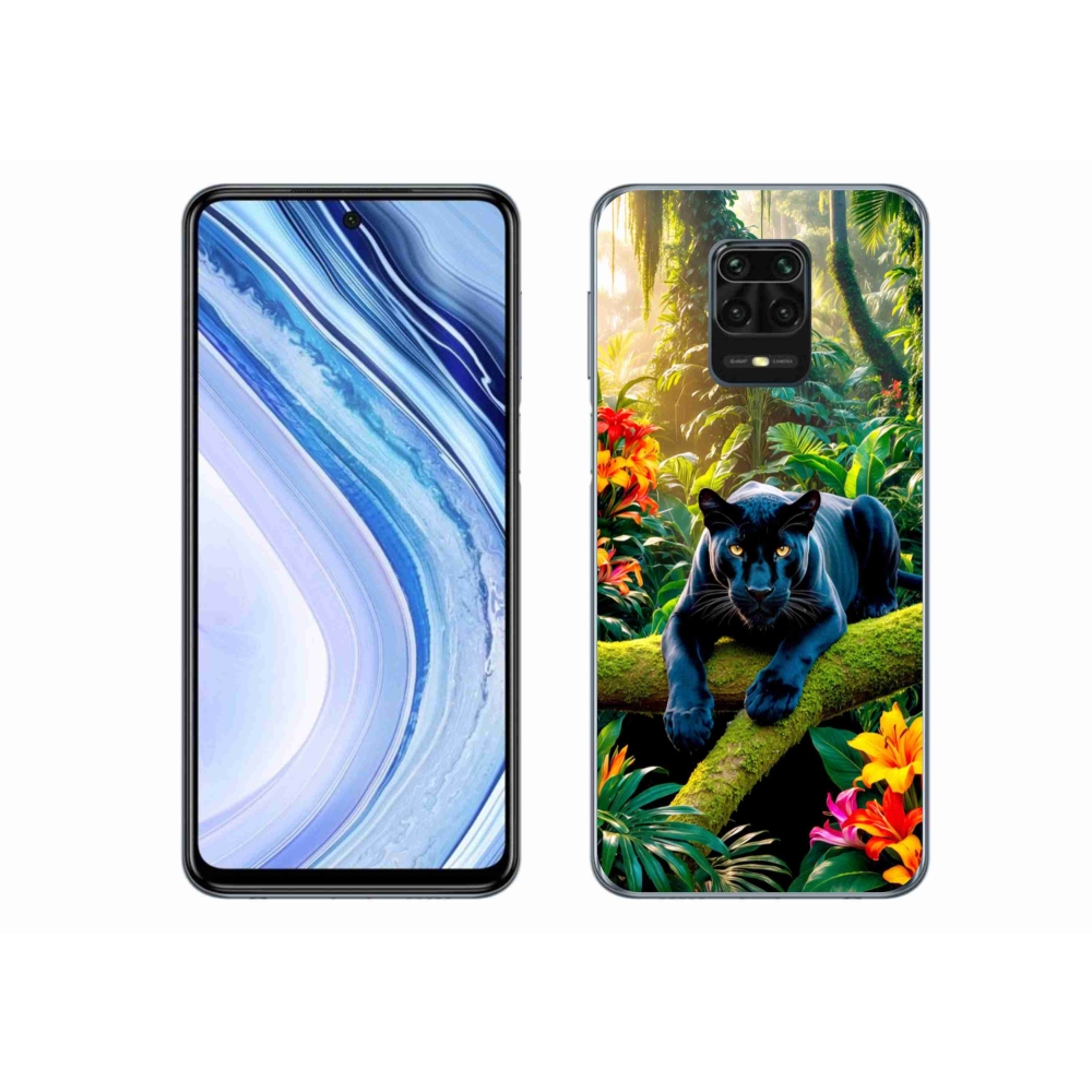 Gelový kryt mmCase na Xiaomi Redmi Note 9S - černý panter v džungli