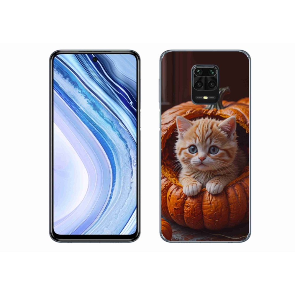 Gelový kryt mmCase na Xiaomi Redmi Note 9S - kotě a dýně 2