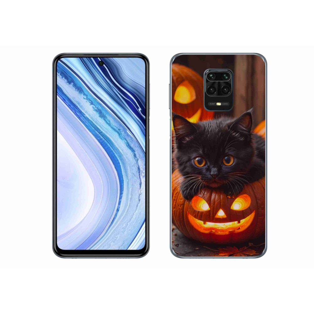 Gelový kryt mmCase na Xiaomi Redmi Note 9S - kotě a dýně