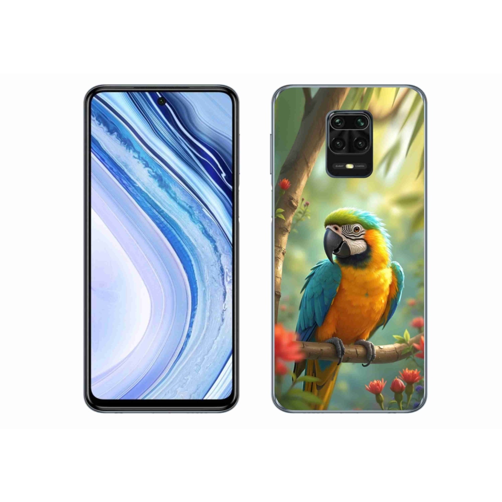 Gelový kryt mmCase na Xiaomi Redmi Note 9S - papoušek ara modrožlutá