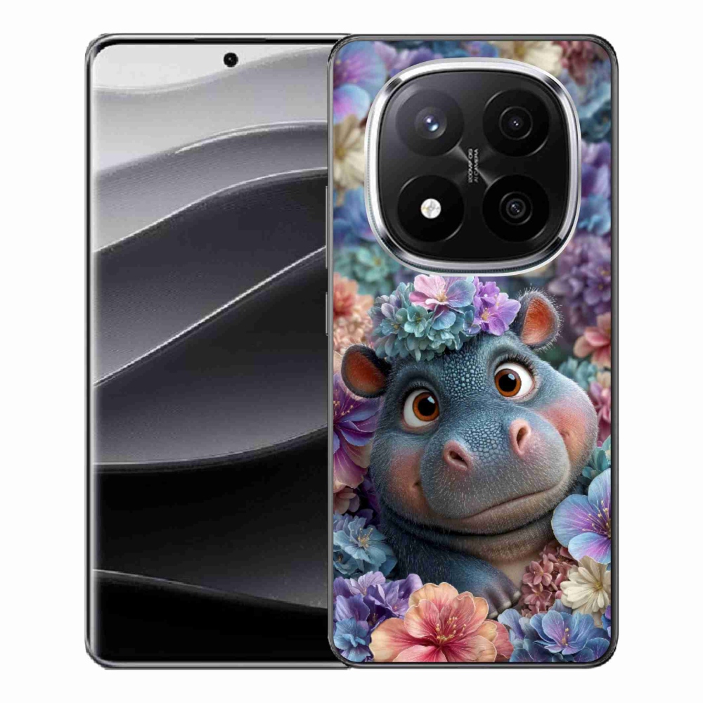 Gelový kryt mmCase na Xiaomi Remdi Note 14 Pro+ 5G - hrošík v květinách