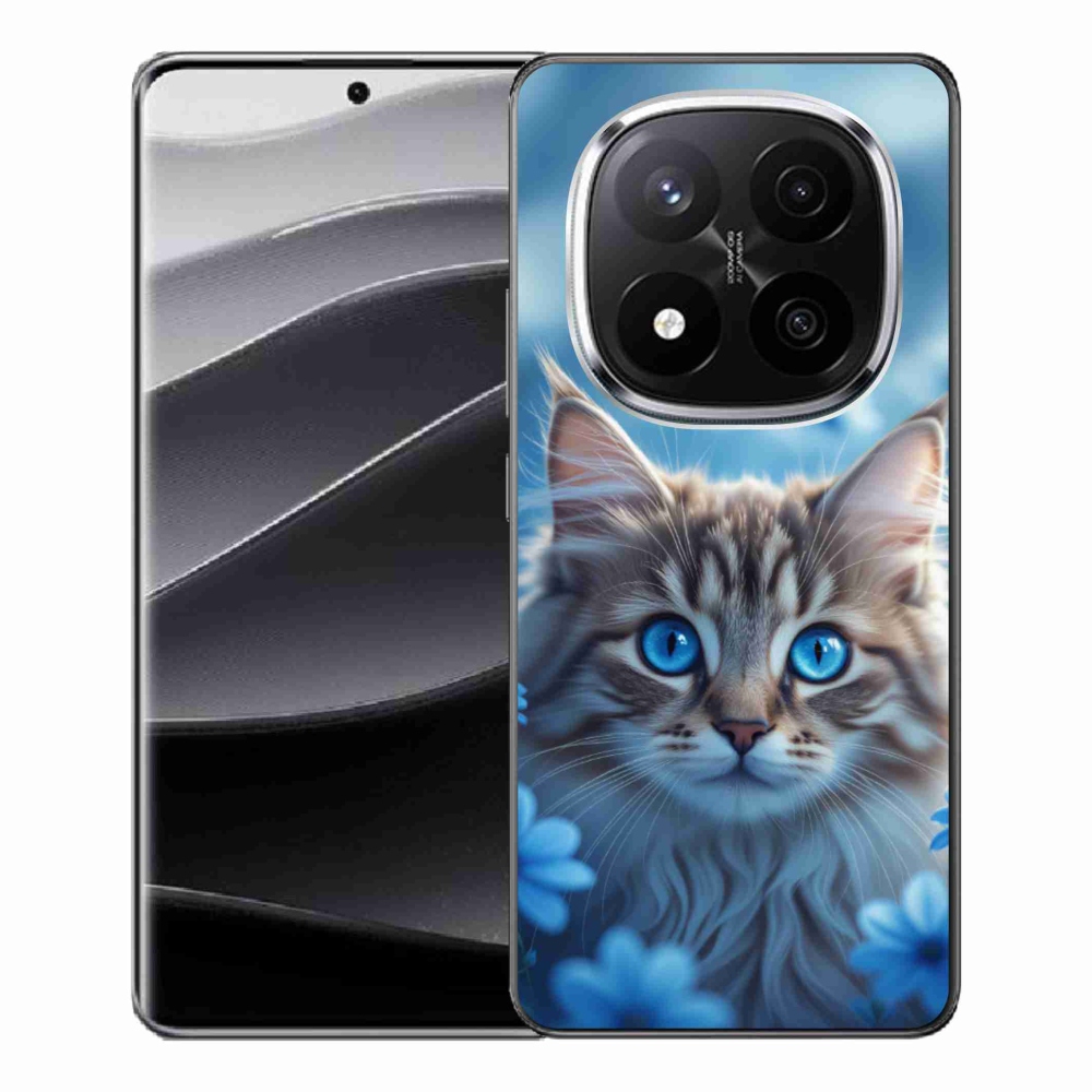 Gelový kryt mmCase na Xiaomi Remdi Note 14 Pro+ 5G - koťátko v modrých květech