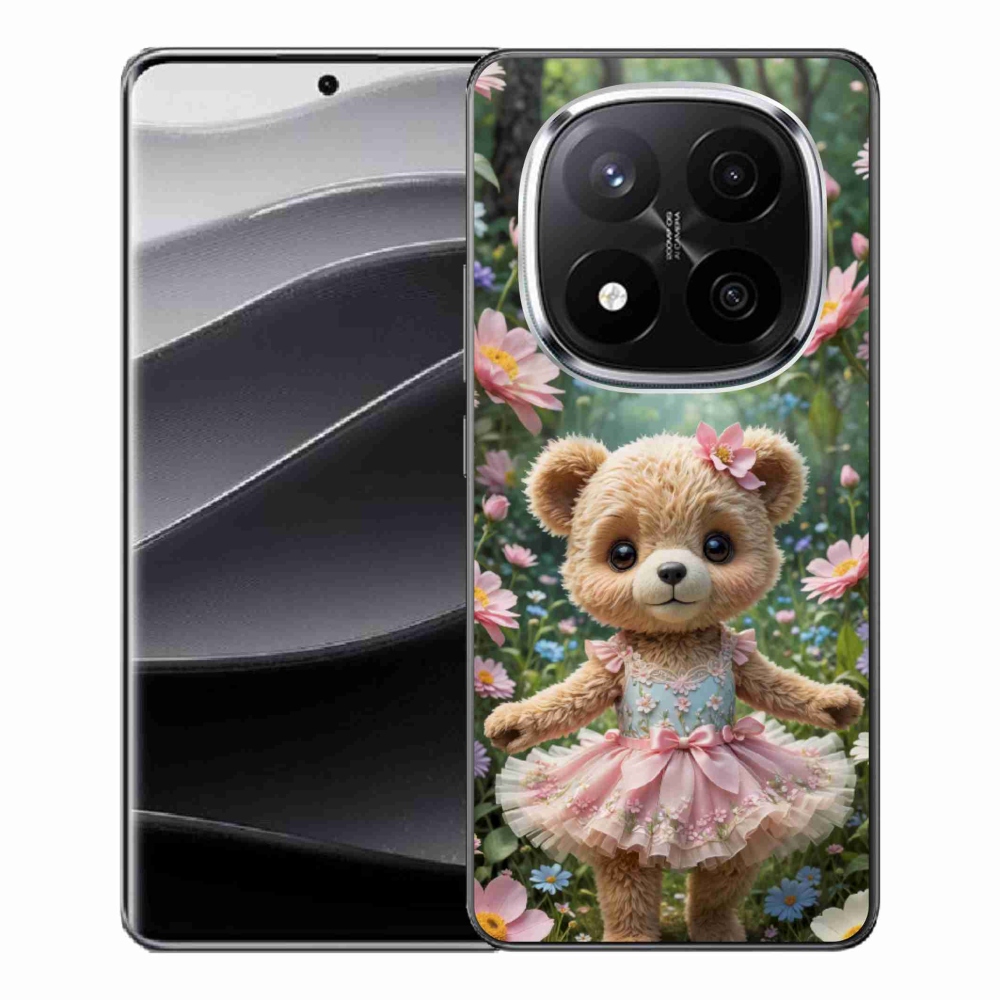 Gelový kryt mmCase na Xiaomi Remdi Note 14 Pro+ 5G - roztomilý medvídek v květinách