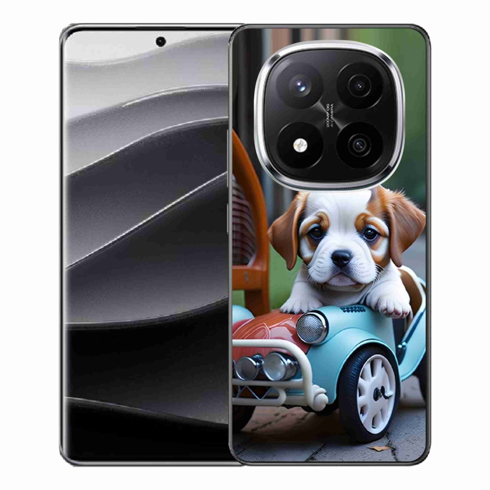Gelový kryt mmCase na Xiaomi Remdi Note 14 Pro+ 5G - štěně v retro autě