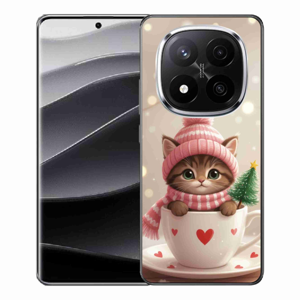 Gelový kryt mmCase na Xiaomi Remdi Note 14 Pro+ 5G - vánoční kotě v hrnku