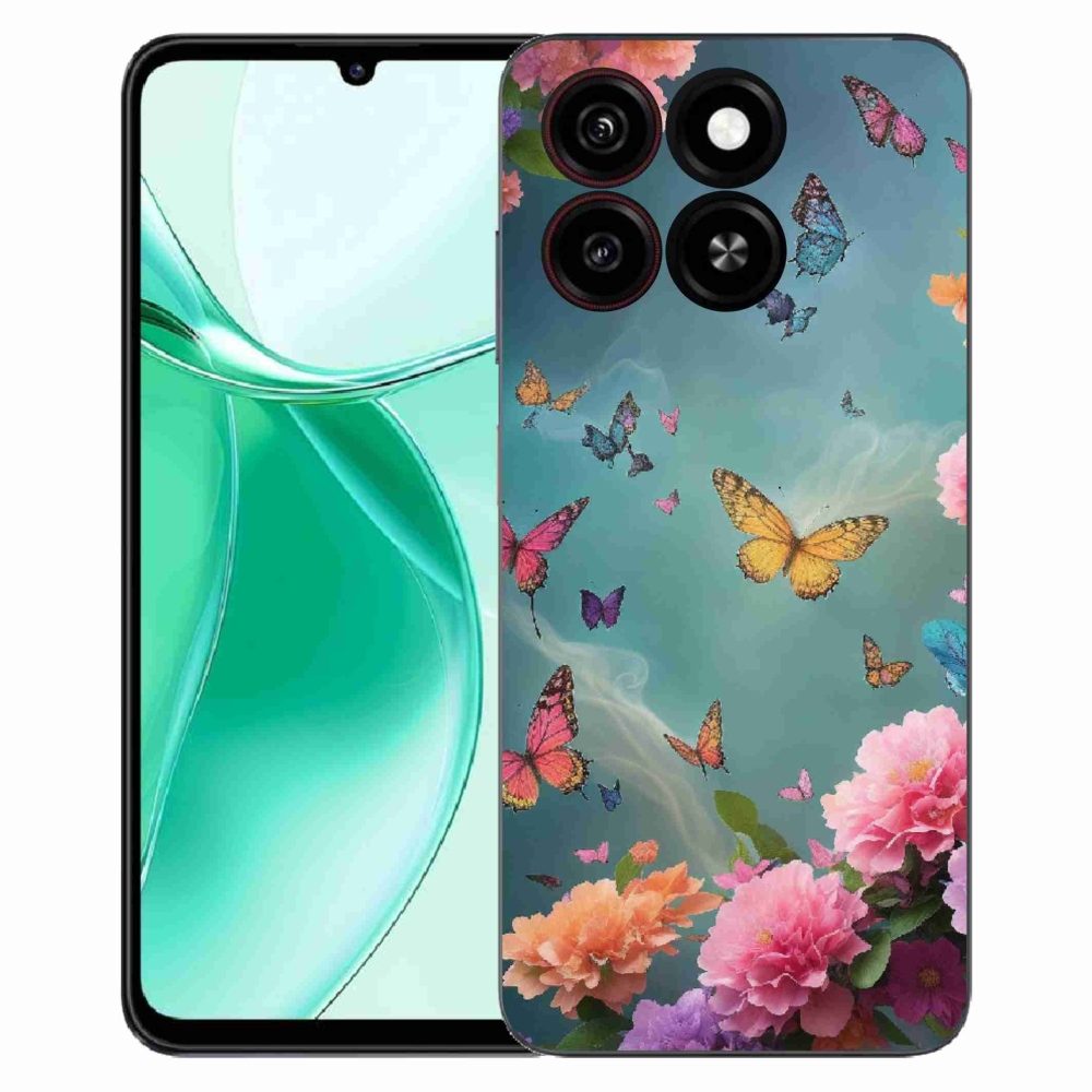 Gelový kryt mmCase na ZTE Blade A35 - barevné květy a motýli