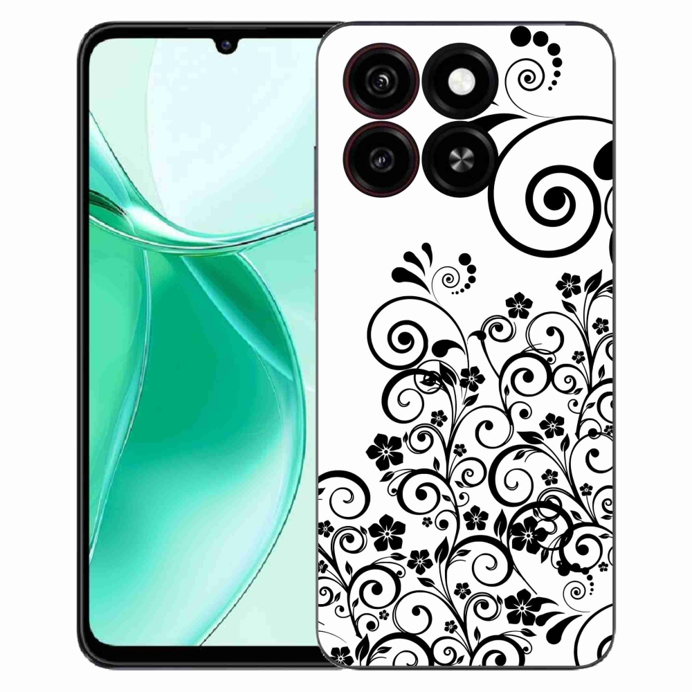 Gelový kryt mmCase na ZTE Blade A35 - černobílé květinové vzory