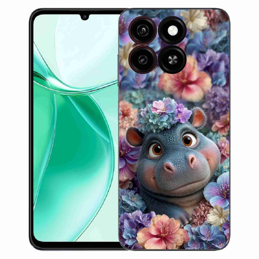 Gelový kryt mmCase na ZTE Blade A35 - hrošík v květinách