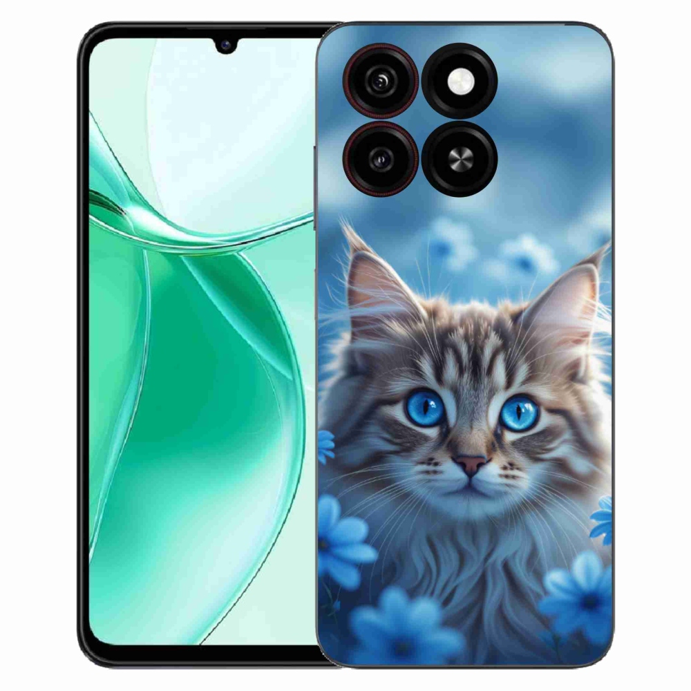 Gelový kryt mmCase na ZTE Blade A35 - koťátko v modrých květech