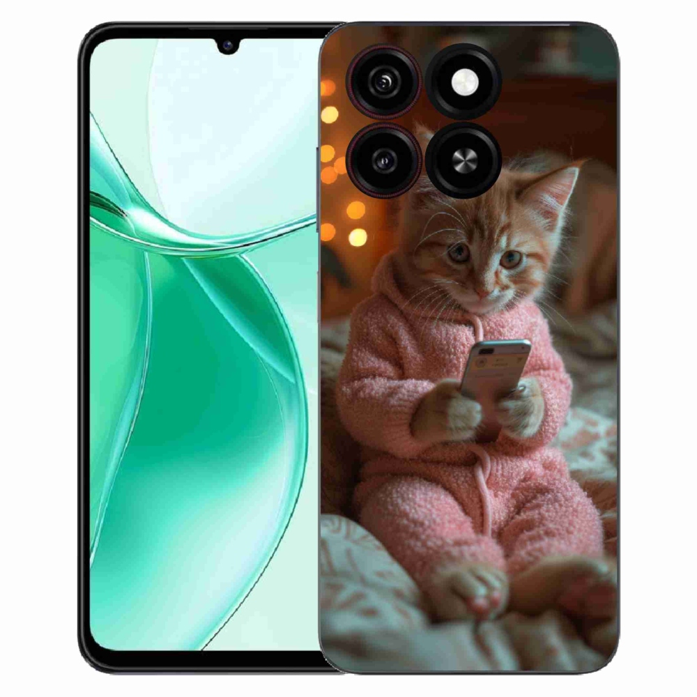 Gelový kryt mmCase na ZTE Blade A35 - kotě s mobilem