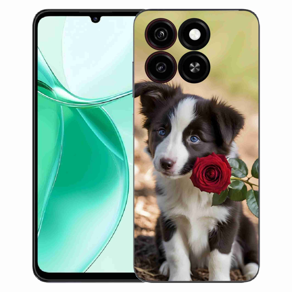 Gelový kryt mmCase na ZTE Blade A35 - roztomilá border kolie s růží