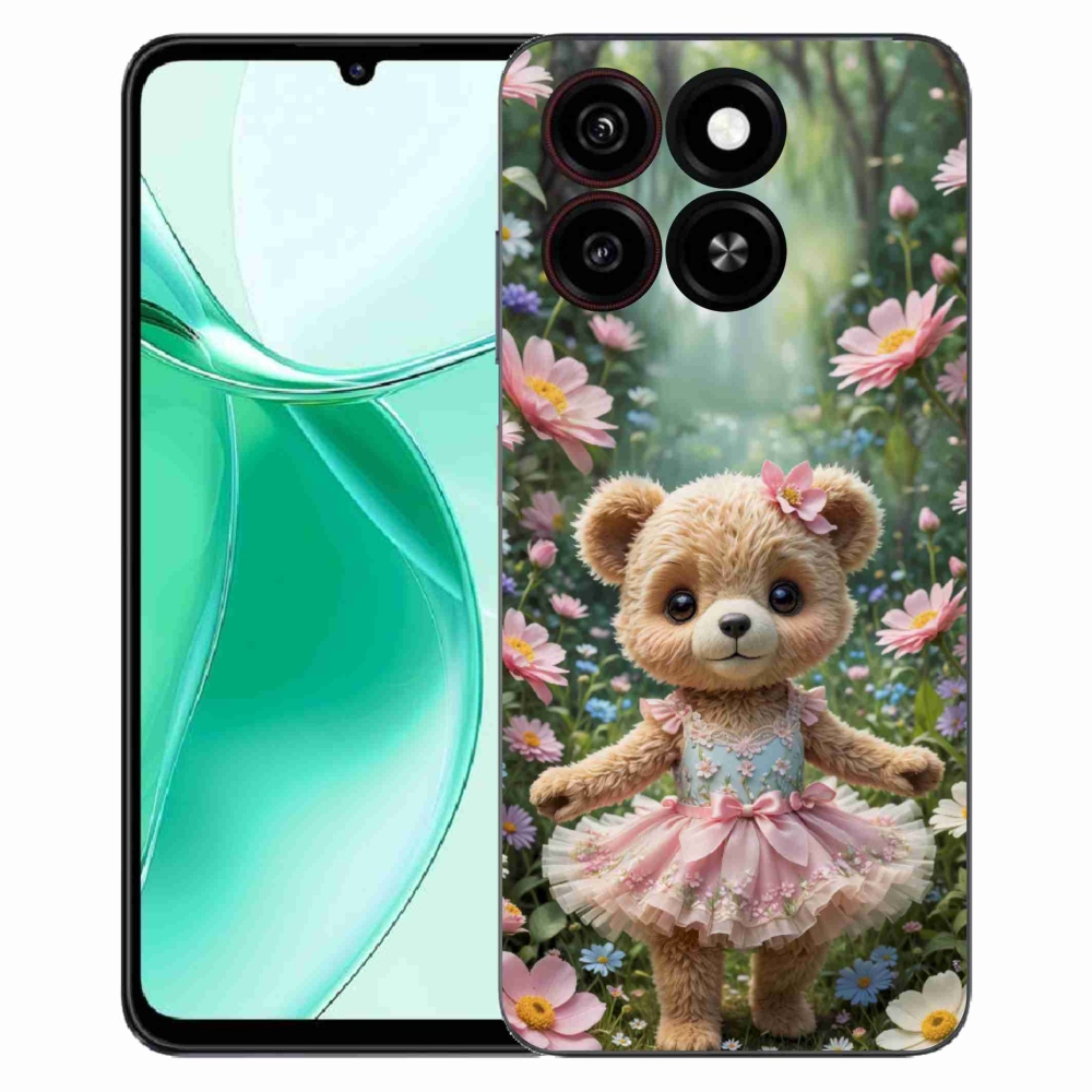 Gelový kryt mmCase na ZTE Blade A35 - roztomilý medvídek v květinách