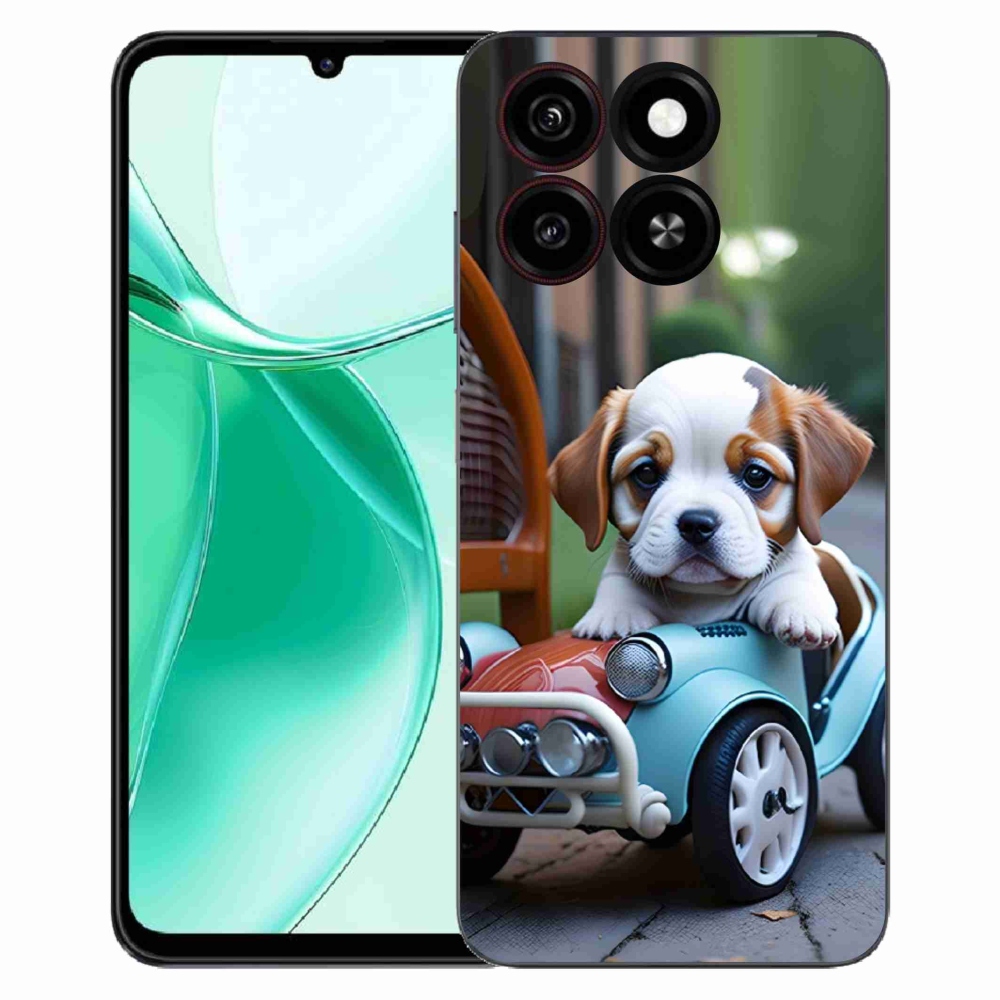 Gelový kryt mmCase na ZTE Blade A35 - štěně v retro autě