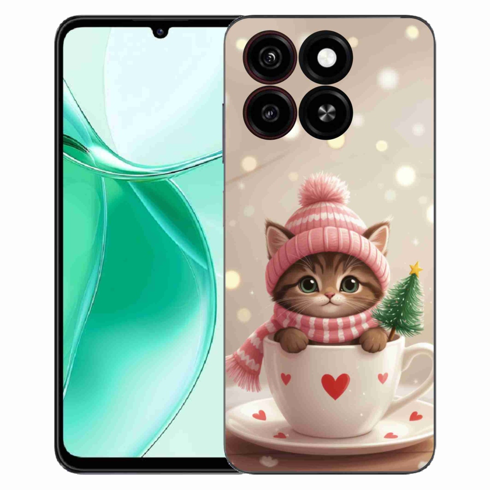 Gelový kryt mmCase na ZTE Blade A35 - vánoční kotě v hrnku