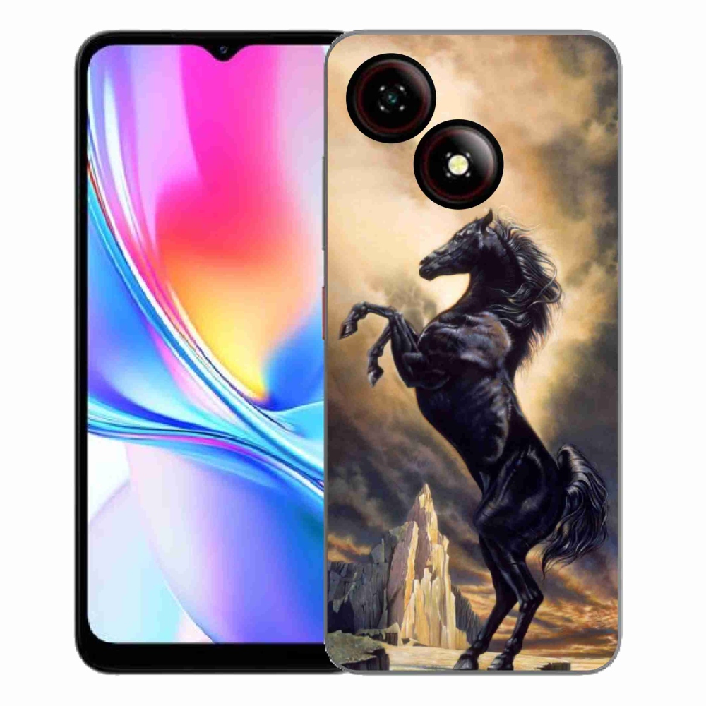 Gelový kryt mmCase na ZTE Blade A35E - černý kreslený kůň