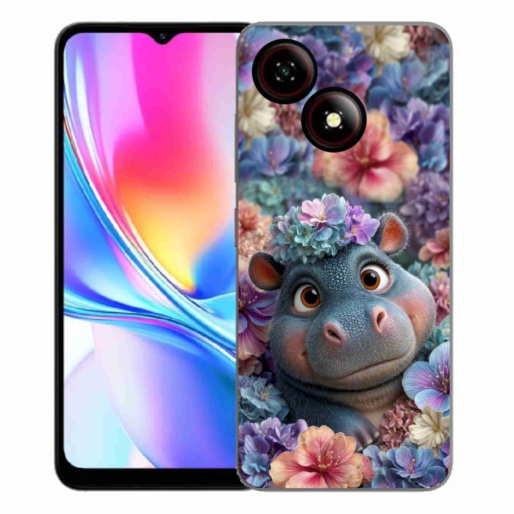 Gelový kryt mmCase na ZTE Blade A35E - hrošík v květinách