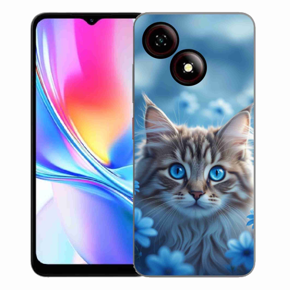 Gelový kryt mmCase na ZTE Blade A35E - koťátko v modrých květech