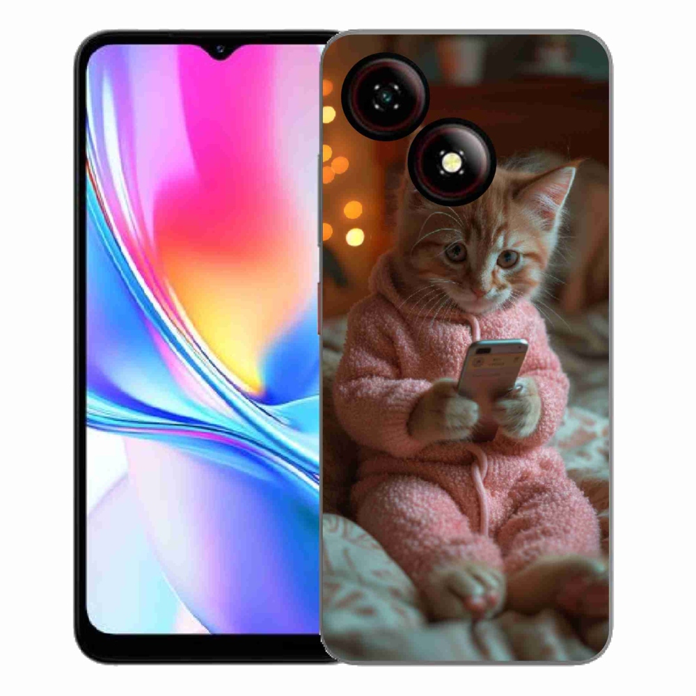 Gelový kryt mmCase na ZTE Blade A35E - kotě s mobilem
